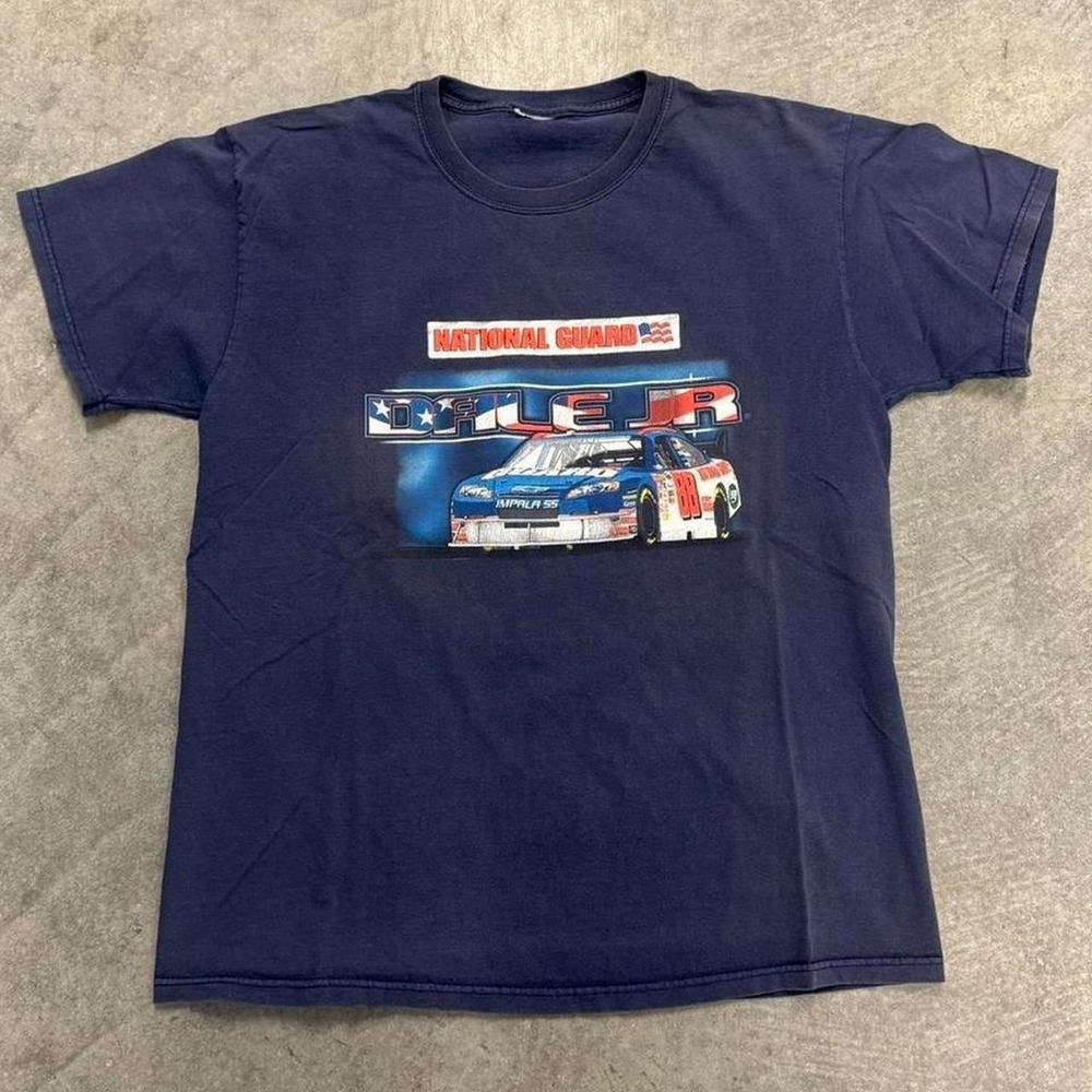 Vintage Men's Dale Earnhardt Jr T-shirt Large Blue National Guard NASCAR 88 Y2K